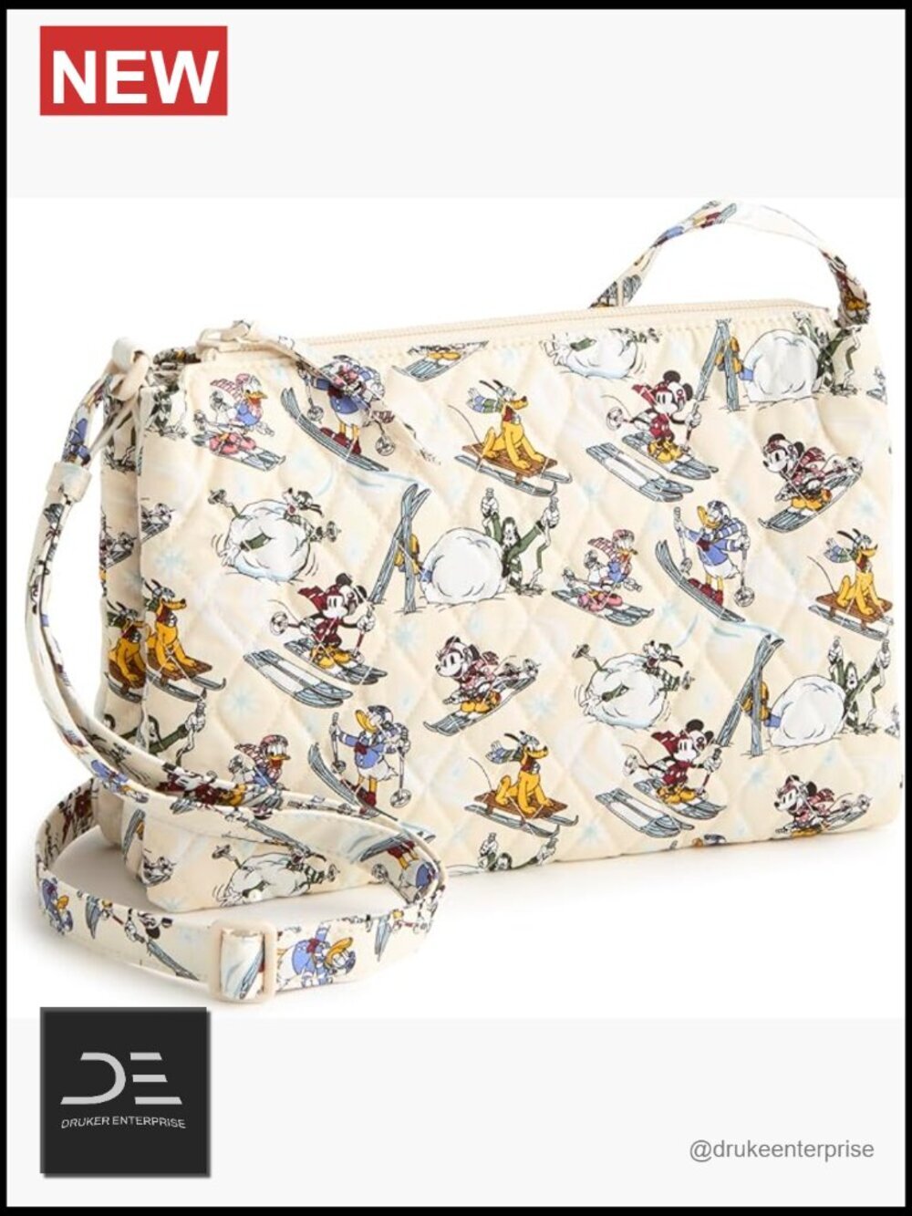 Quilted Crossbody Bag with Adjustable Strap, Zip Pockets, 3 Compartments